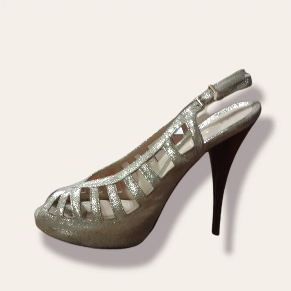 Fendi Gold Peep Toe Cage Slingback Heels - Picture 2 of 7